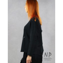 Hand-painted asymmetrical black oversize blouse