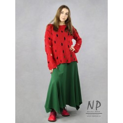 Long green knitted skirt with four elongated corners