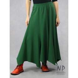 Long green knitted skirt with four elongated corners