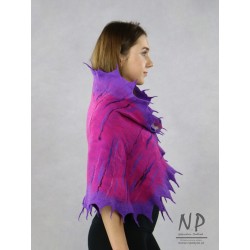 Felted shawl on fuchsia silk