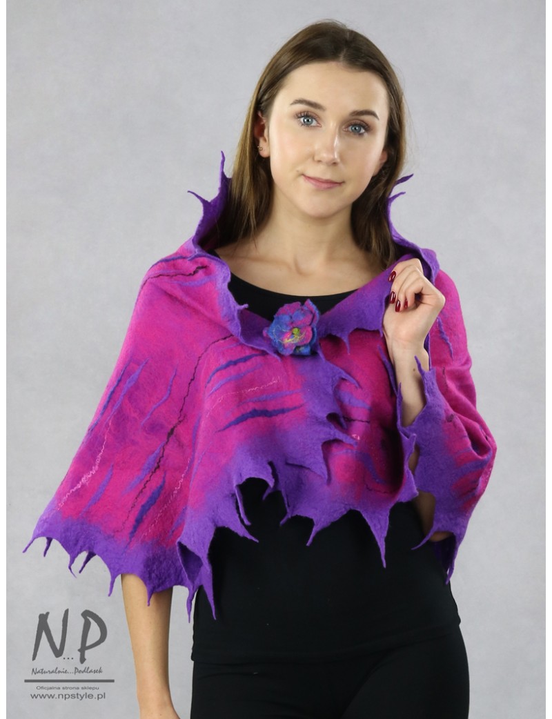 Felted shawl on fuchsia silk