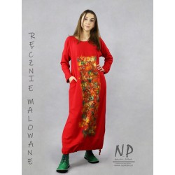 Ręcznie malowana czerwona dzianinowa sukienka oversize maxi