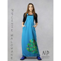 Long, hand-painted blue knitted gardener dress