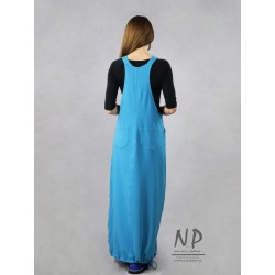 Long, hand-painted blue knitted gardener dress