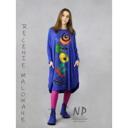 A short, hand-painted, knitted oversize dress, made in the style of a baubles