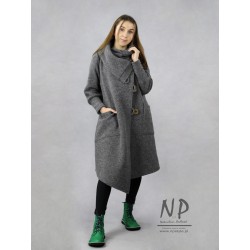 Ladies' oversize asymmetrical gray wool coat