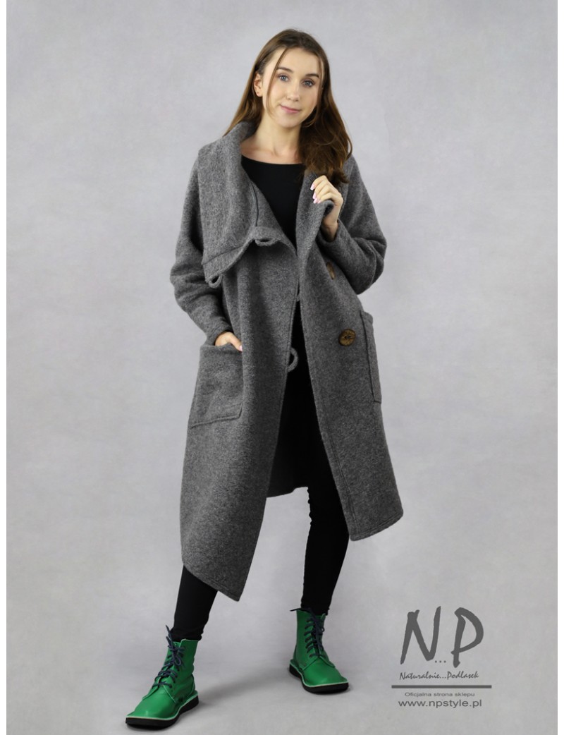 Ladies' oversize asymmetrical gray wool coat