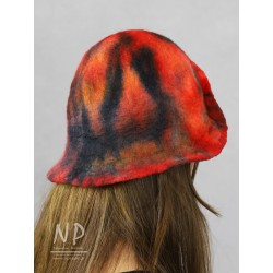 Handmade and dyed beanie hat wet felted merino wool