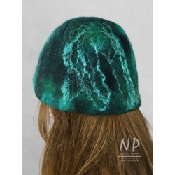Handmade, dyed wet felted merino wool cap