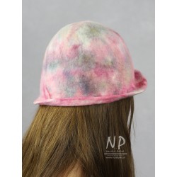 Handmade, dyed wet-felted hat made of merino wool