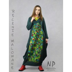 Hand-painted green maxi dress in oversize style