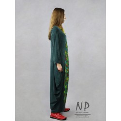 Hand-painted green maxi dress in oversize style