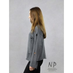 Handmade gray cotton sweater with holes