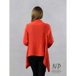 Orange women's oversize cardigan made of warm wool and acrylic