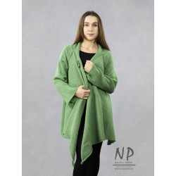 Zielony wełniany oversizowy sweter typu kardigan