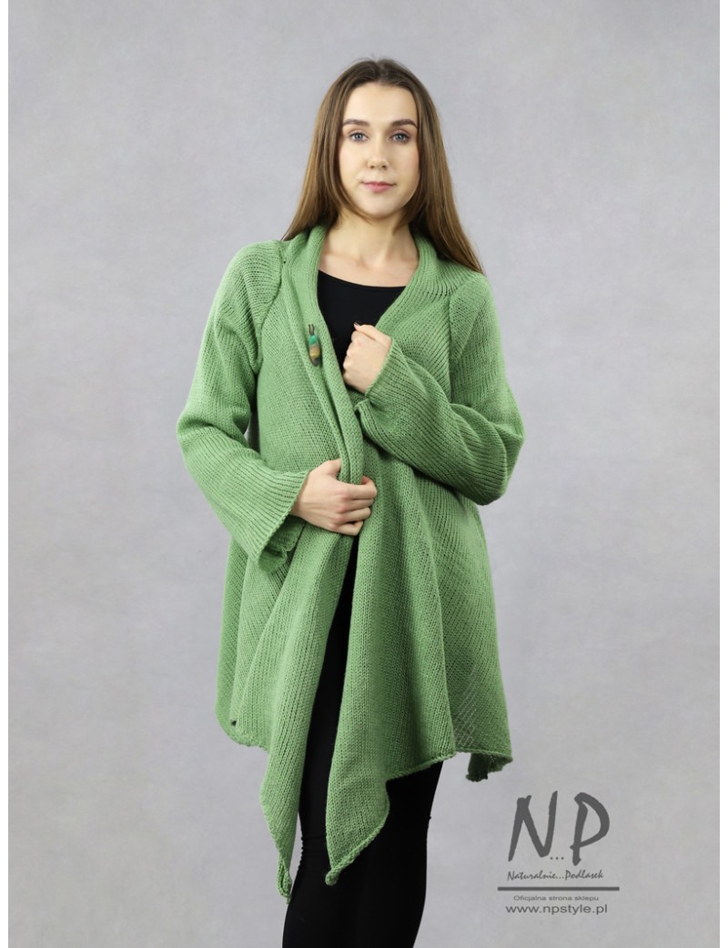 Zielony wełniany oversizowy sweter typu kardigan
