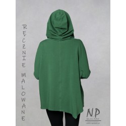 Ręcznie malowana asymetryczna zielona damska bluzka oversize