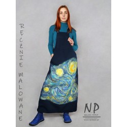 Hand-painted navy blue long gardener's dress made of cotton knitwear
