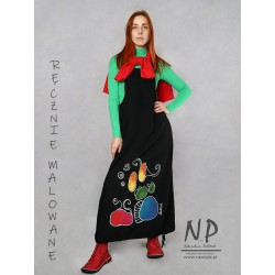 Hand-painted black long gardener's dress made of cotton knitwear