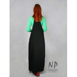 Hand-painted black long gardener's dress made of cotton knitwear