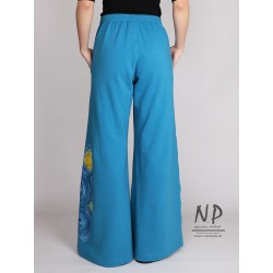 Women's hand-painted knitted wide-leg trousers
