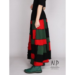 Long knitted patchwork skirt with a flared skirt