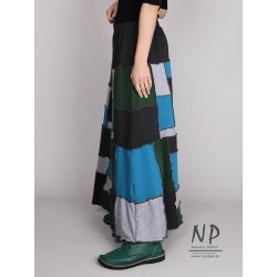 Long knitted patchwork skirt with a flared skirt