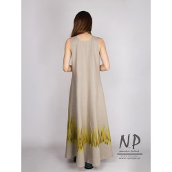 Hand painted long linen dress with sunflowers on straps