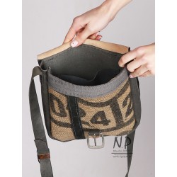 Women's genuine leather and linen messenger bag