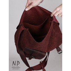 Burgundy medium size handmade leather bag