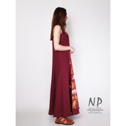 Hand-painted red linen dress with maxi straps