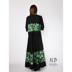 Hand-painted maxi black linen dress with straps in a set with a linen jacket