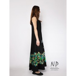 Hand-painted black linen maxi dress with straps