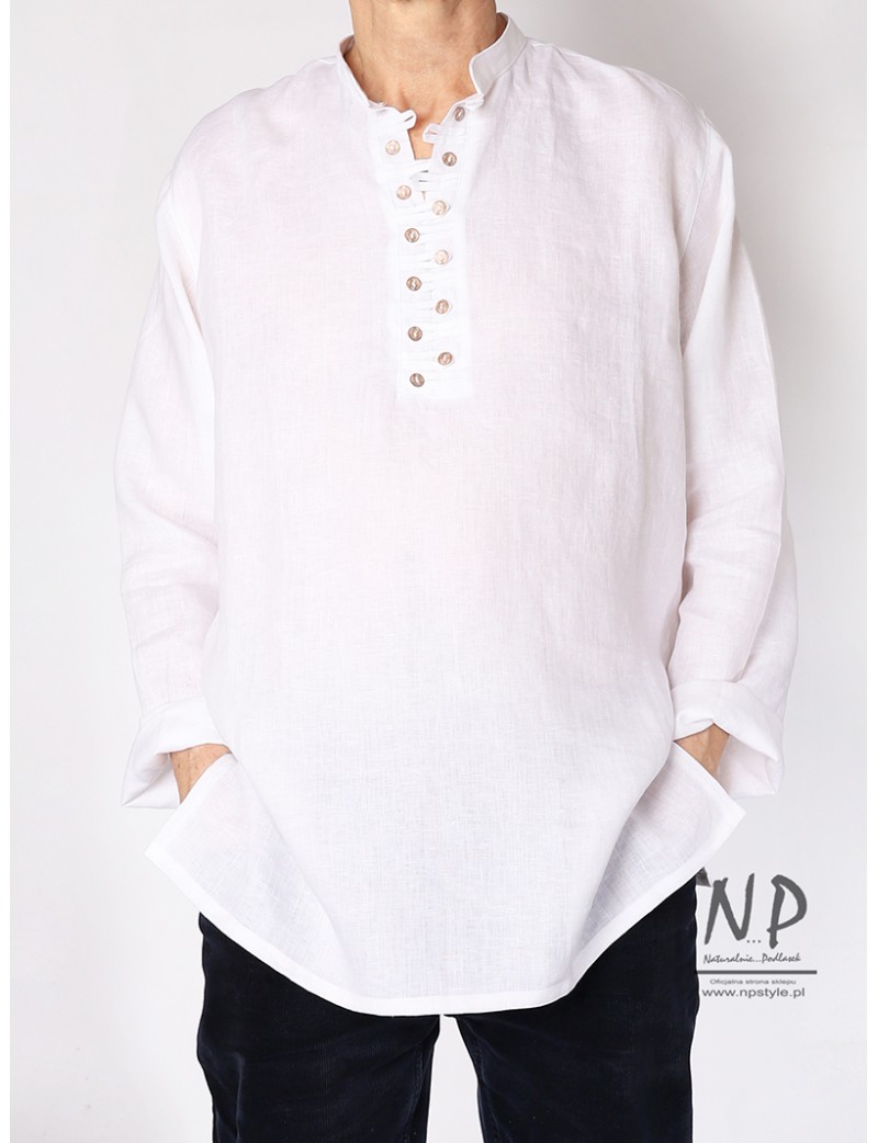 Men's linen shirt, Slavic type, white