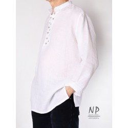 Men's linen shirt, Slavic type, white