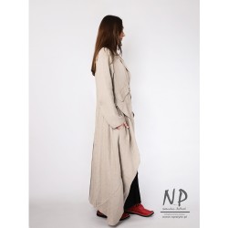 Women's long linen jacket coat sewn in a loose avant-garde style