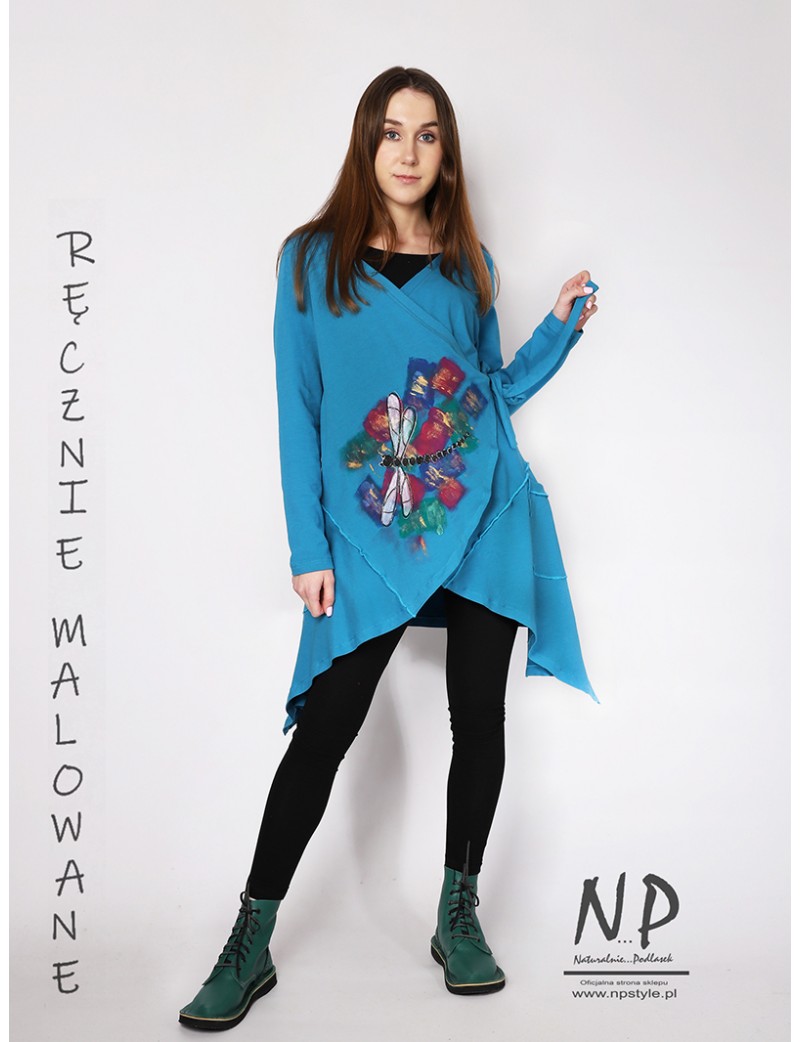 Hand-painted asymmetric long-sleeved knotted cardigan