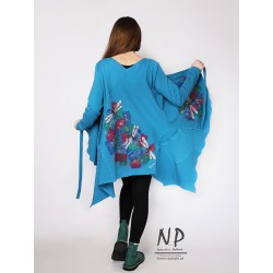 Hand-painted asymmetric long-sleeved knotted cardigan