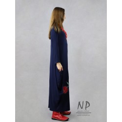 Hand-painted navy blue maxi bauble dress made of viscose knitwear