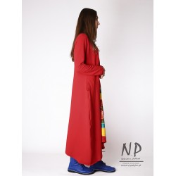 Hand-painted red maxi dress made of Polish cotton knitwear