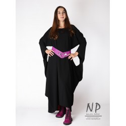 Black maxi bat dress made of cotton knit fabric