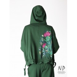 Hand-painted oversize hoodie, made of cotton knit fabric