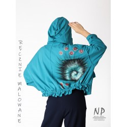 Hand-painted oversize hoodie, sewn with outside seams made of cotton knit fabric