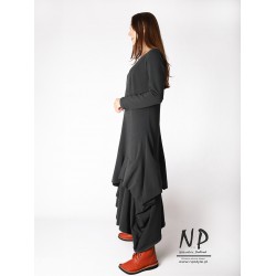 Gray maxi dress with a detachable bottom, made of cotton fabric