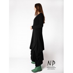 Black maxi dress with a detachable bottom, made of cotton knit fabric