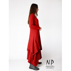 Red maxi dress with a detachable bottom, made of cotton fabric