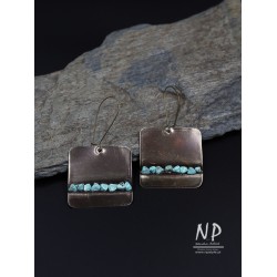 Hand-made alpaca earrings decorated with tiny turquoises
