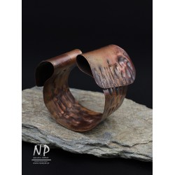 Hand forged wide bracelet made of copper sheet