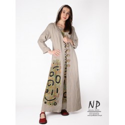 Women's hand-painted linen coat with a hood Naturalnie Podlasek