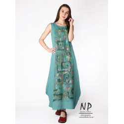 Hand-painted bauble dress with straps, made of natural linen